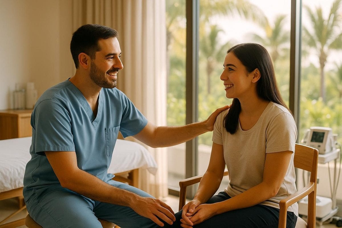 Compassionate medical professional consulting with a patient at an ibogaine clinic in Mexico