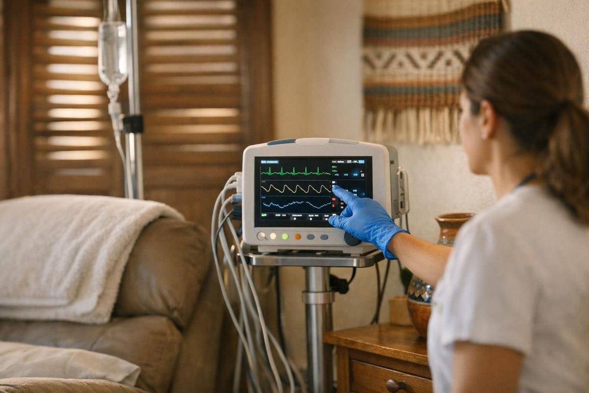 Medical professional monitoring a patient at an ibogaine clinic in Mexico