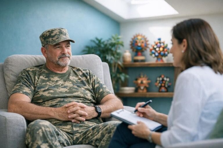 Therapy session at an ibogaine treatment center for PTSD in Mexico
