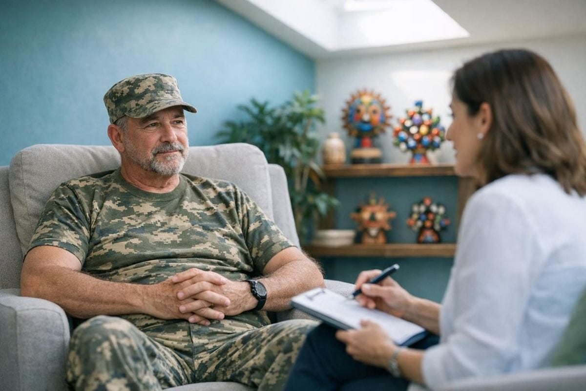 Therapy session at an ibogaine treatment center for PTSD in Mexico